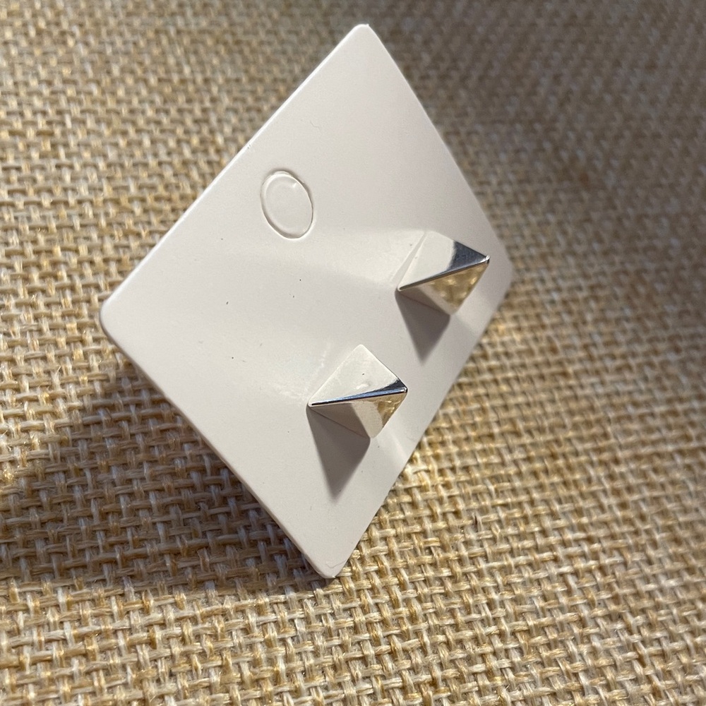 Silver Pyramid Stud Earrings - Minimal Geometric